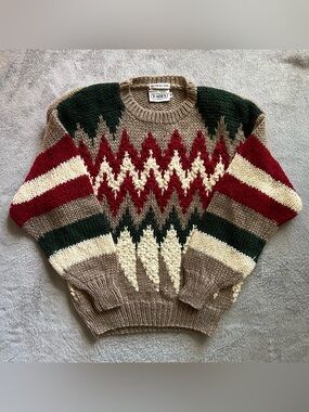 Katies Vintage Hand Knit Geometric Chunky Knit Sweater Size 14